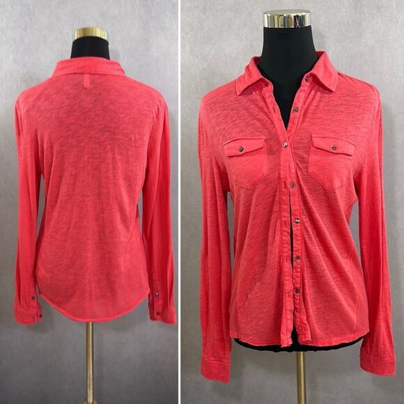 Aeropostale Coral Button-Up Long Sleeve Top - Picture 1 of 8